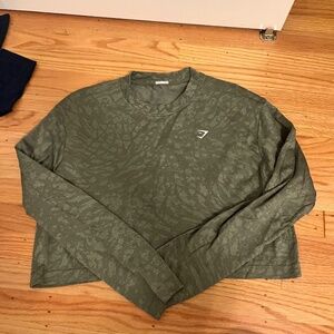 Gymshark Adapt Animal Seamless Long Sleeve Top Iguana Green Womens Medium